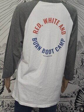 'Red, White and Burn Boot Camp' Gray Sleeve Raglan Shirt Sz Large